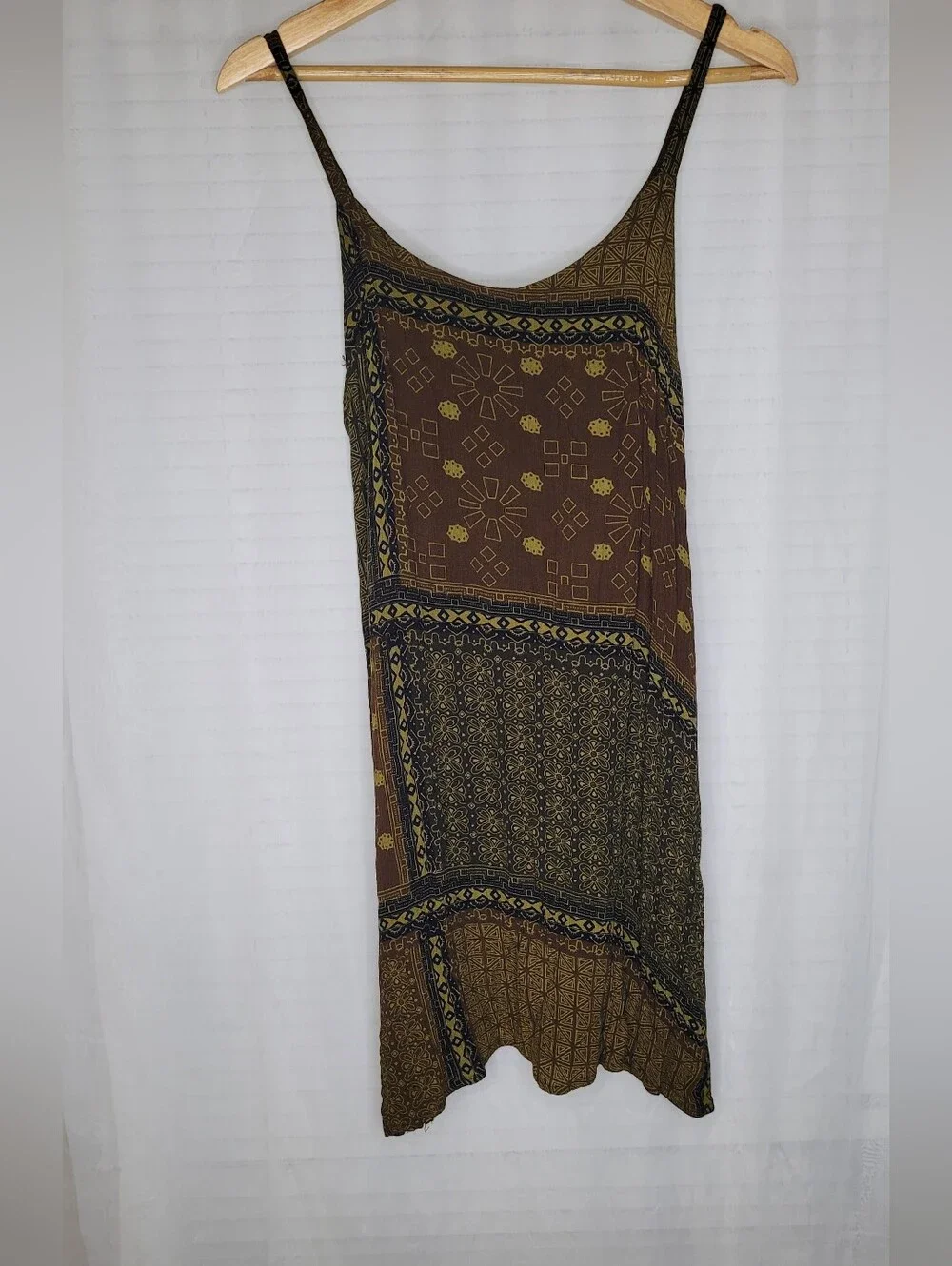Earthy Boho Mini dress Sheer Small/Medium Brown Green Fairy Fae Hippie Festival - Picture 2 of 4